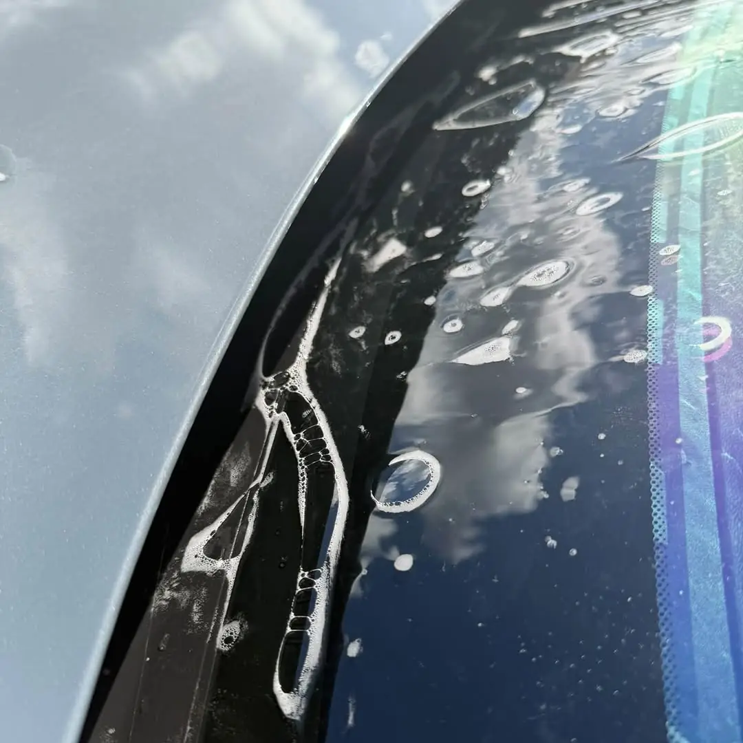 Water beading on treated car glass